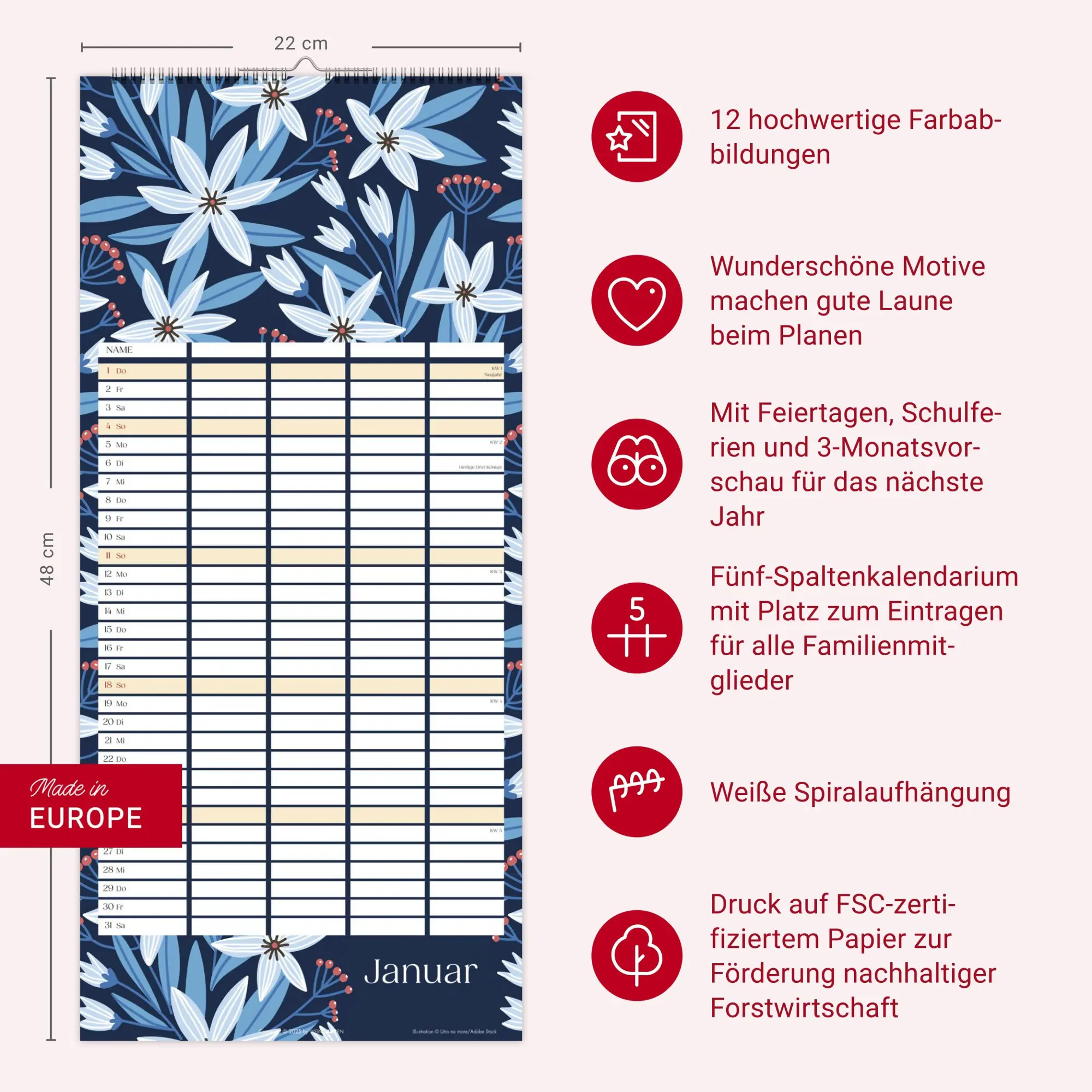 Bild: 9783839902769 | Floral total Familienplaner 2026 | Kalender | Spiralbindung | 15 S.