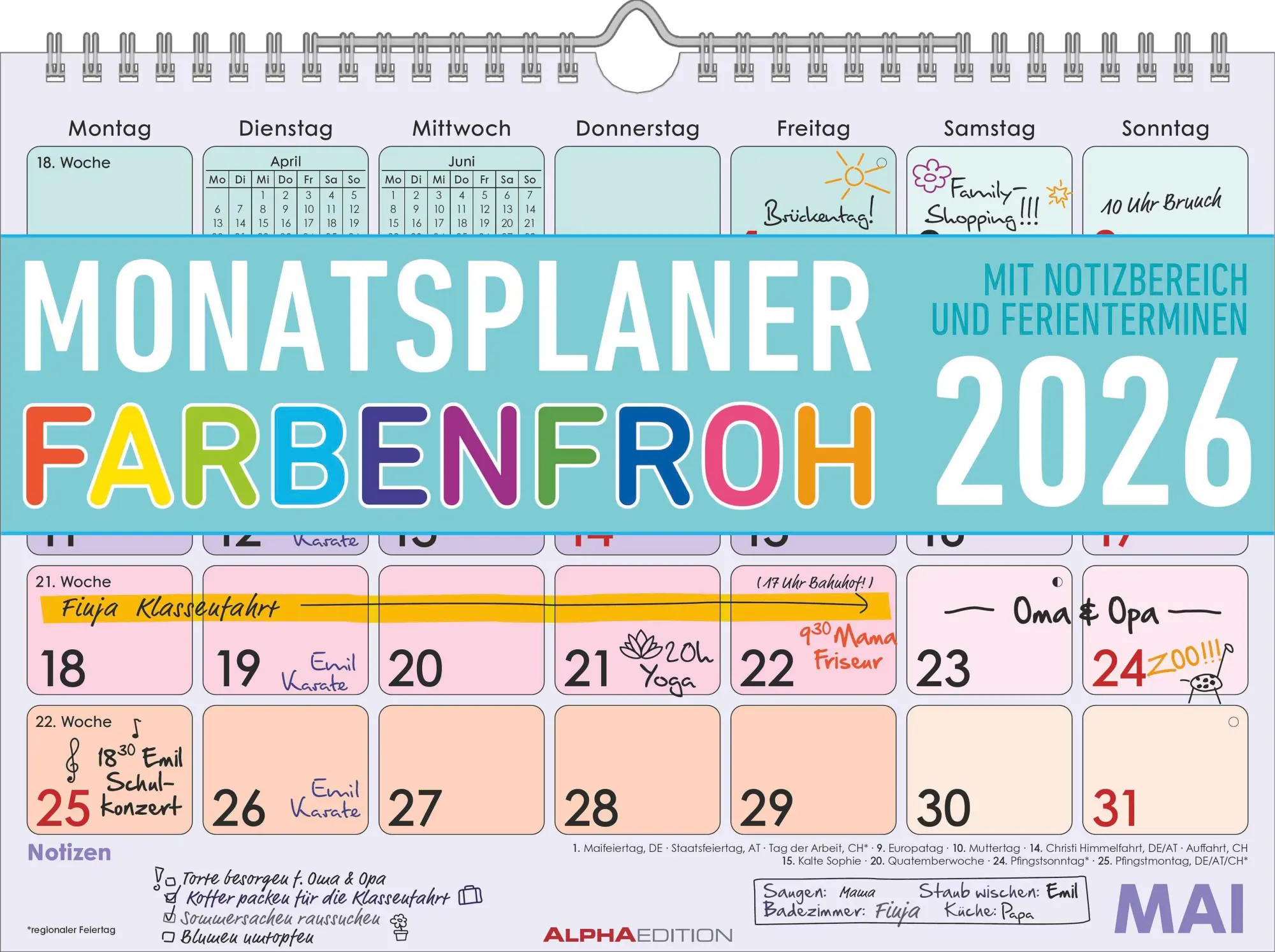 Cover: 4069095002869 | Monatsplaner Farbenfroh 2026 29,7x21 1M/1S | Alpha Edition | Kalender