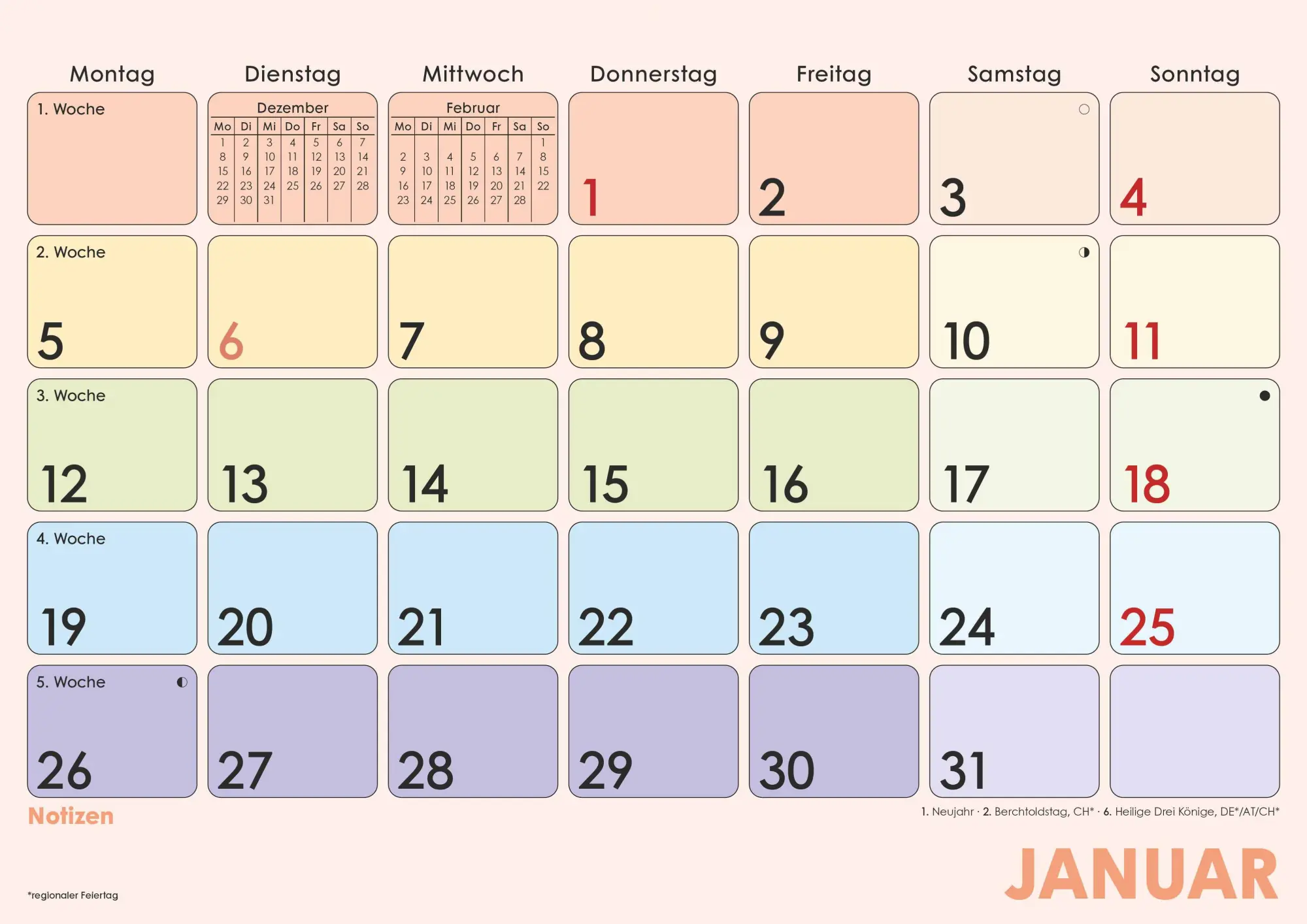 Bild: 4069095002869 | Monatsplaner Farbenfroh 2026 29,7x21 1M/1S | Alpha Edition | Kalender