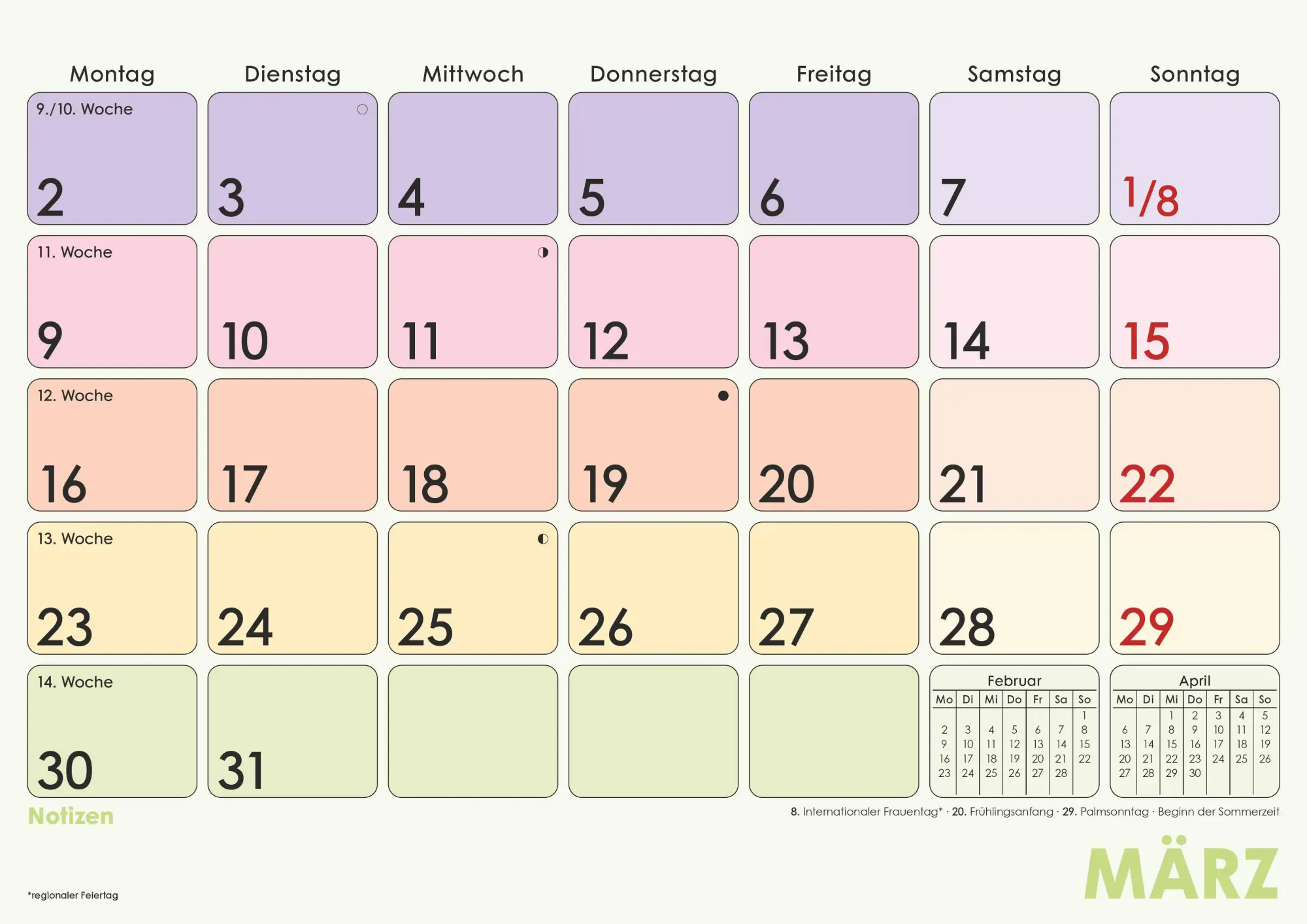 Bild: 4069095002869 | Monatsplaner Farbenfroh 2026 29,7x21 1M/1S | Alpha Edition | Kalender