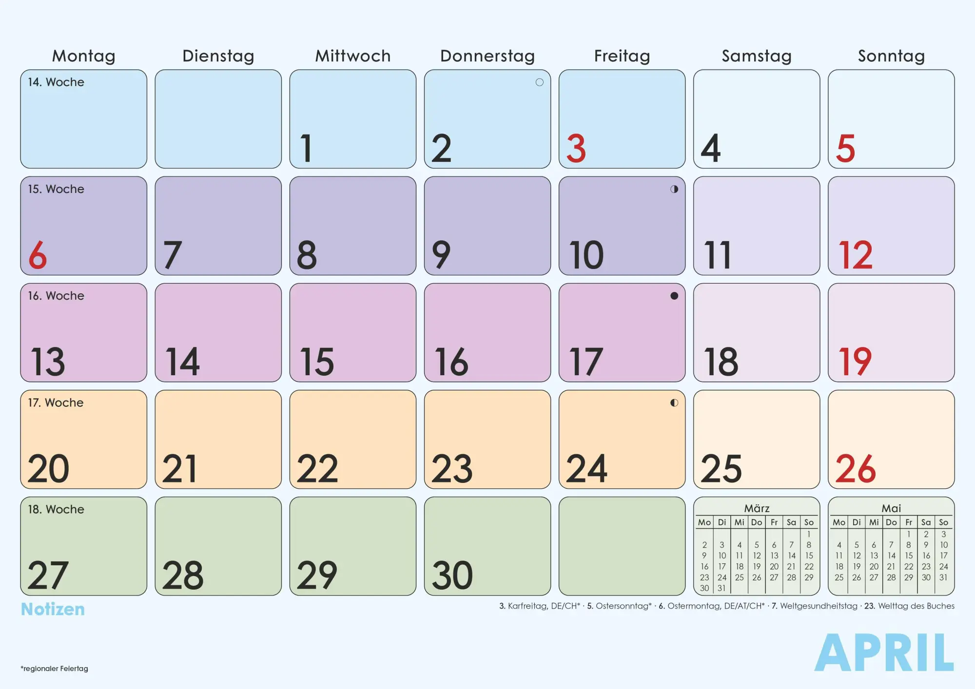 Bild: 4069095002869 | Monatsplaner Farbenfroh 2026 29,7x21 1M/1S | Alpha Edition | Kalender