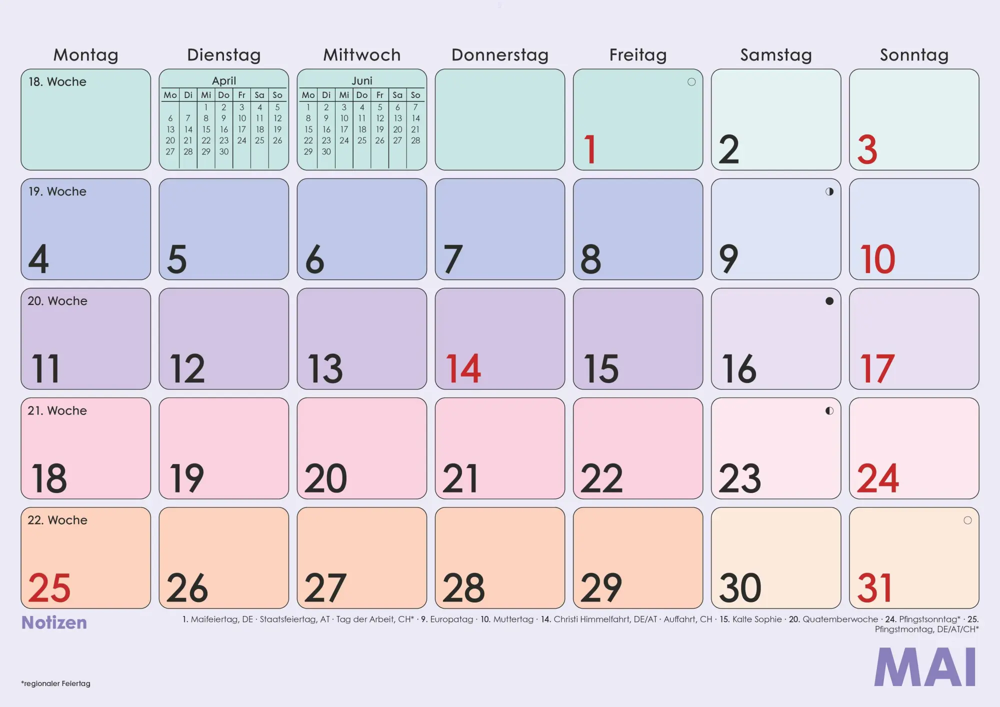 Bild: 4069095002869 | Monatsplaner Farbenfroh 2026 29,7x21 1M/1S | Alpha Edition | Kalender