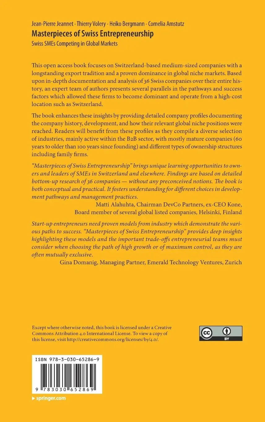 Rückseite: 9783030652869 | Masterpieces of Swiss Entrepreneurship | Jean-Pierre Jeannet (u. a.)