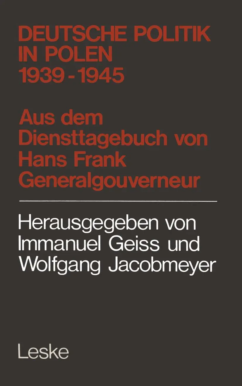 Cover: 9783810002969 | Deutsche Politik in Polen 1939-1945 | Hans Frank | Taschenbuch | 1980
