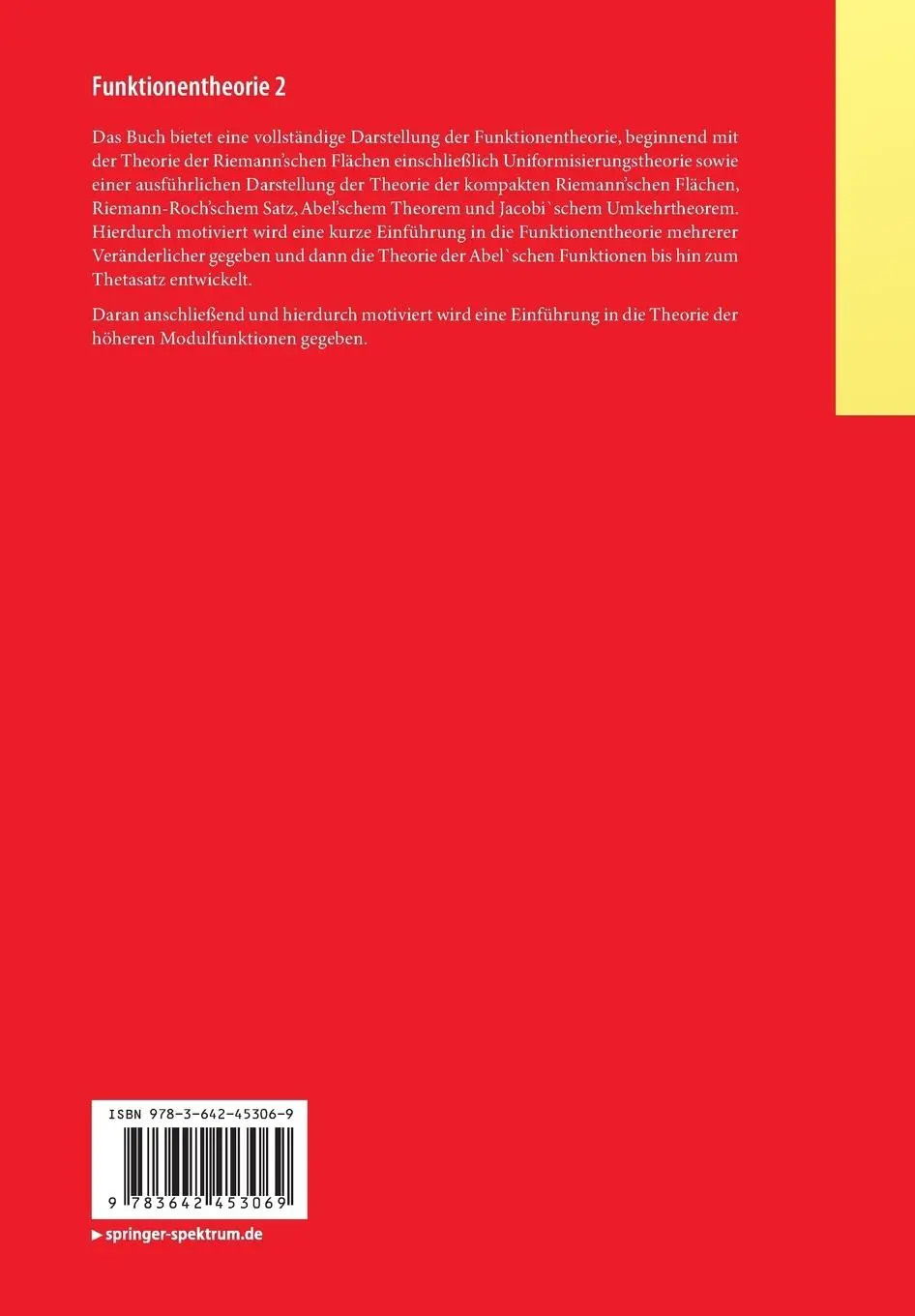 Rückseite: 9783642453069 | Funktionentheorie 2 | Eberhard Freitag | Taschenbuch | xi | Deutsch