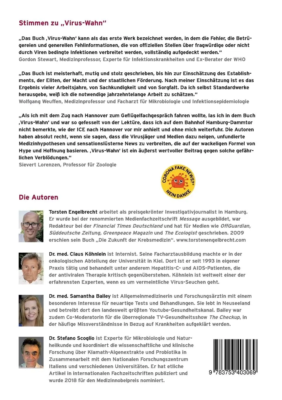 Rückseite: 9783753403069 | Virus-Wahn | Torsten Engelbrecht (u. a.) | Taschenbuch | 520 S. | 2021