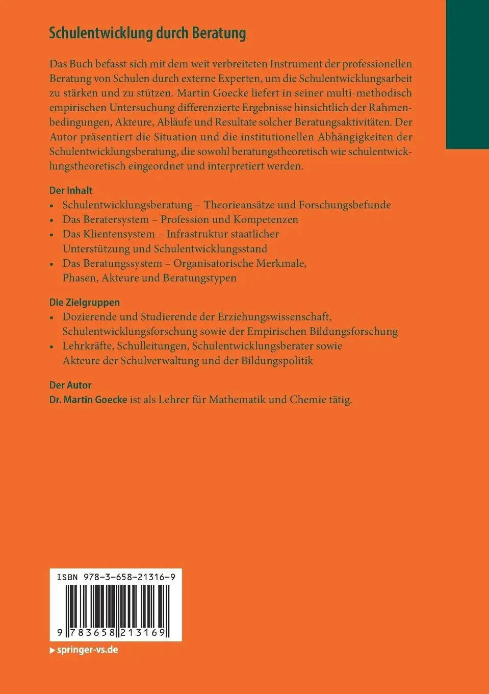Rückseite: 9783658213169 | Schulentwicklung durch Beratung | Martin Goecke | Taschenbuch | xx