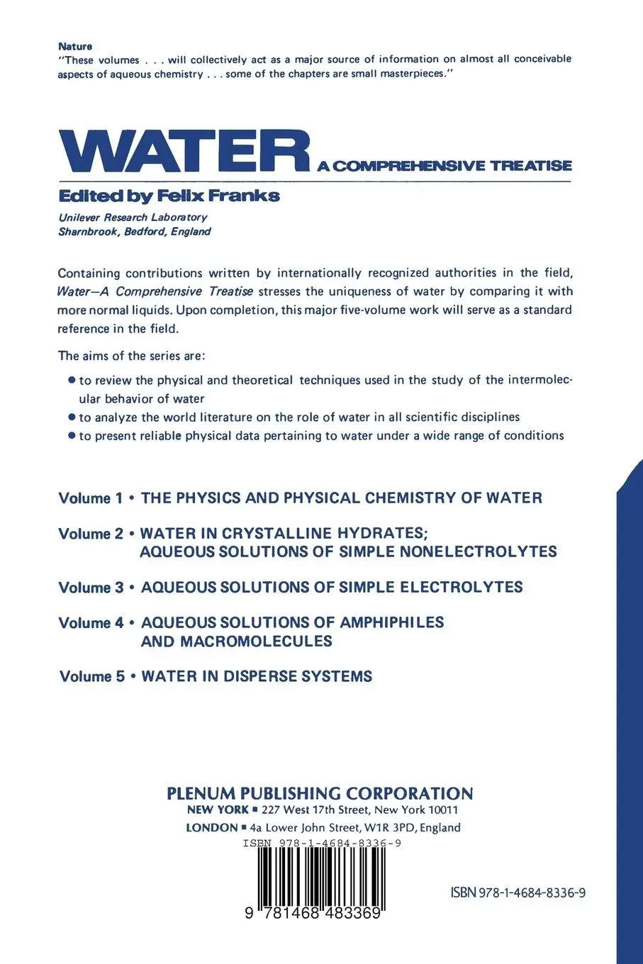 Rückseite: 9781468483369 | The Physics and Physical Chemistry of Water | Felix Franks | Buch | xx
