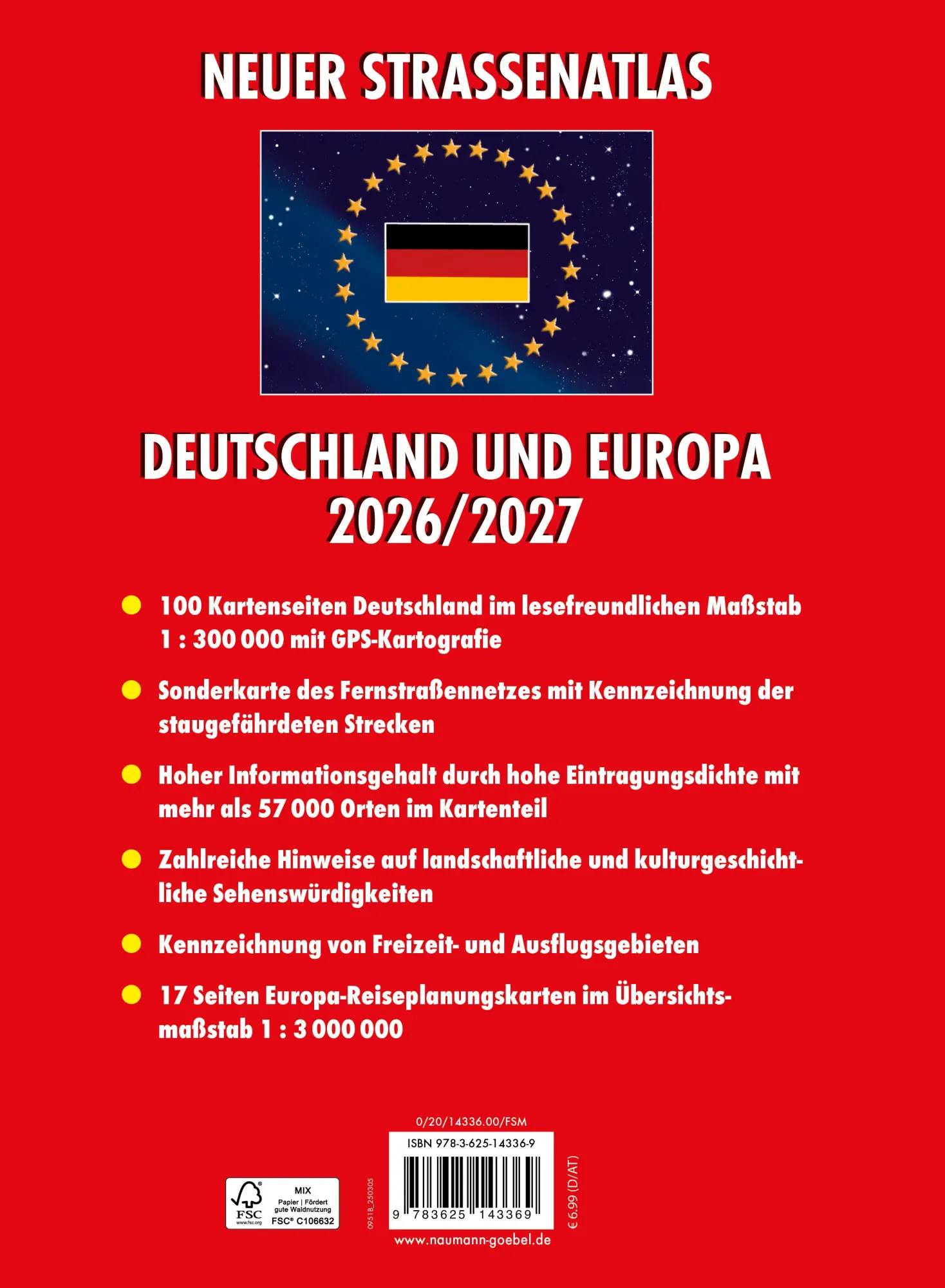 Rückseite: 9783625143369 | Neuer Straßenatlas Deutschland/Europa 2026/2027 | Taschenbuch | 168 S.