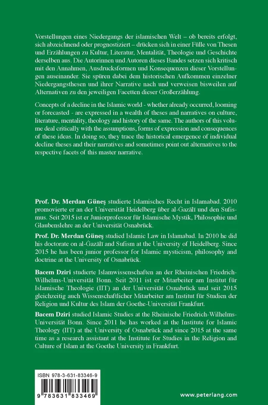 Rückseite: 9783631833469 | Niedergangsthesen auf dem Prüfstand / Narratives of Decline Revisited