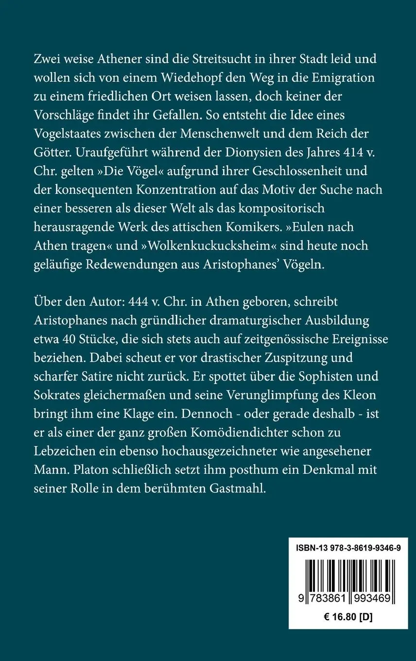 Rückseite: 9783861993469 | Die Vögel | Ein Lustspiel | Aristophanes | Buch | 92 S. | Deutsch