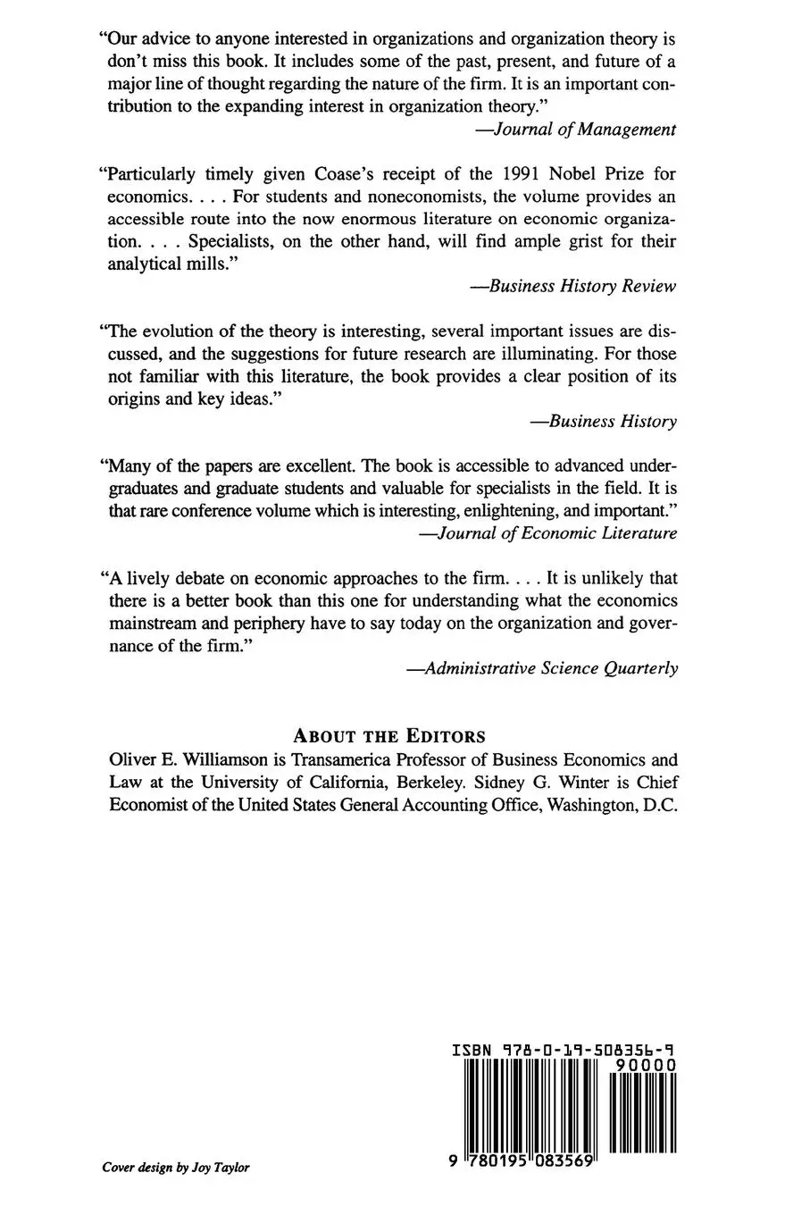 Rückseite: 9780195083569 | The Nature of the Firm | Origins, Evolution, and Development | Buch