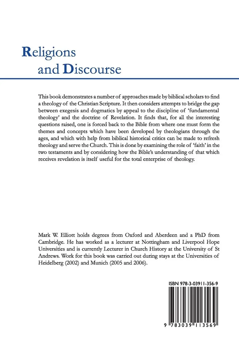 Rückseite: 9783039113569 | The Reality of Biblical Theology | Mark W. Elliott | Taschenbuch