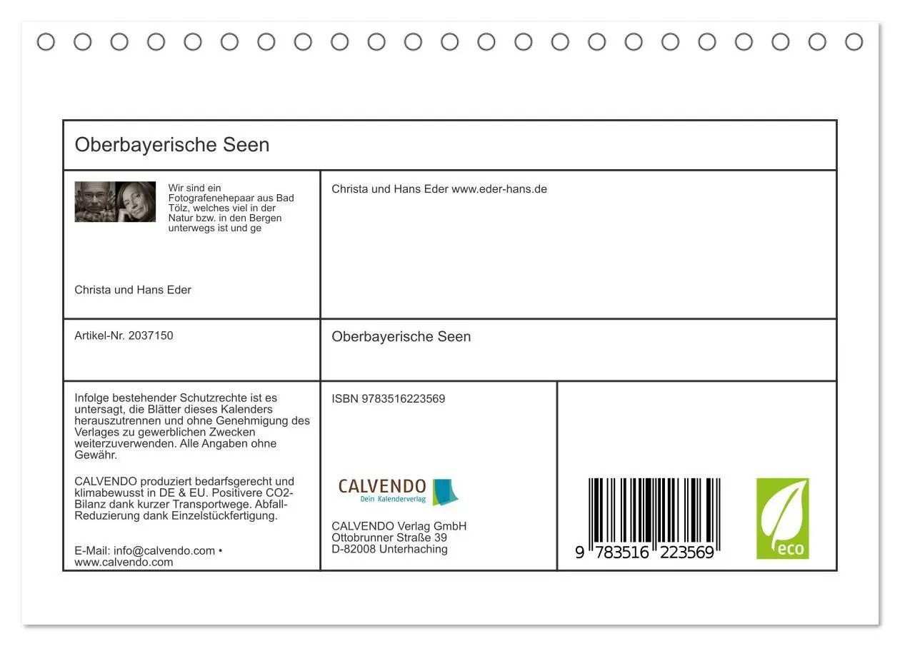Bild: 9783516223569 | Oberbayerische Seen (Tischkalender 2026 DIN A5 quer), CALVENDO...