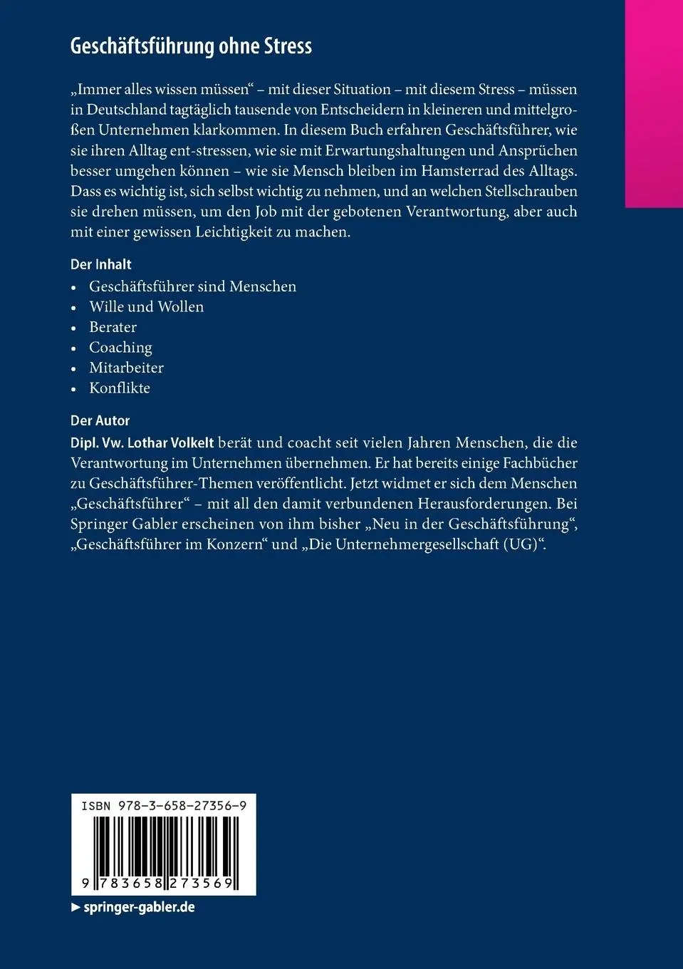 Rückseite: 9783658273569 | Geschäftsführung ohne Stress | Anregungen zum Selbst-Coaching | Buch