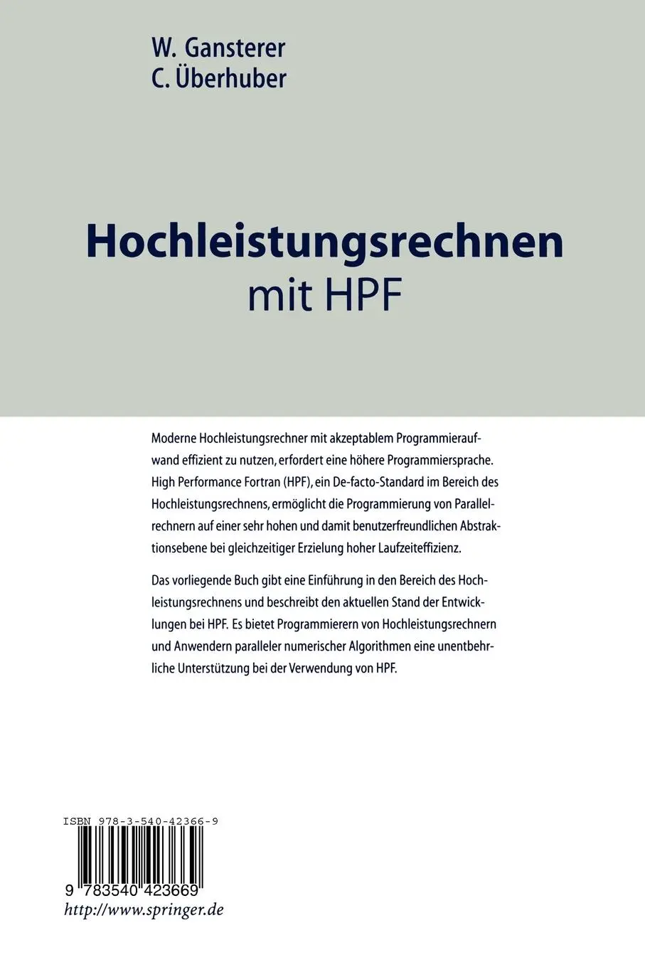 Rückseite: 9783540423669 | Hochleistungsrechnen mit HPF | C. Überhuber (u. a.) | Taschenbuch
