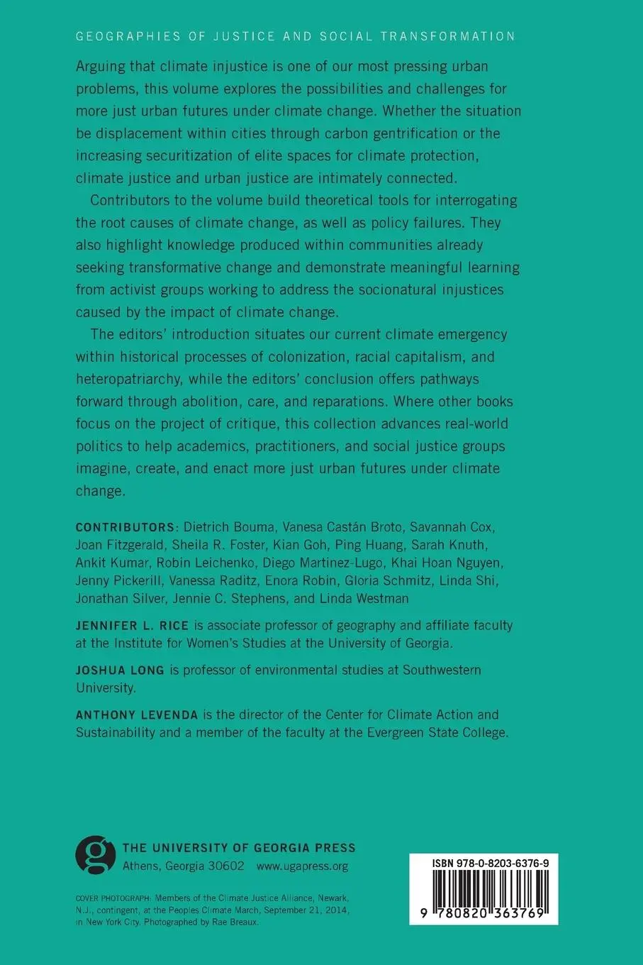 Rückseite: 9780820363769 | Urban Climate Justice | Theory, Praxis, Resistance | Rice (u. a.)