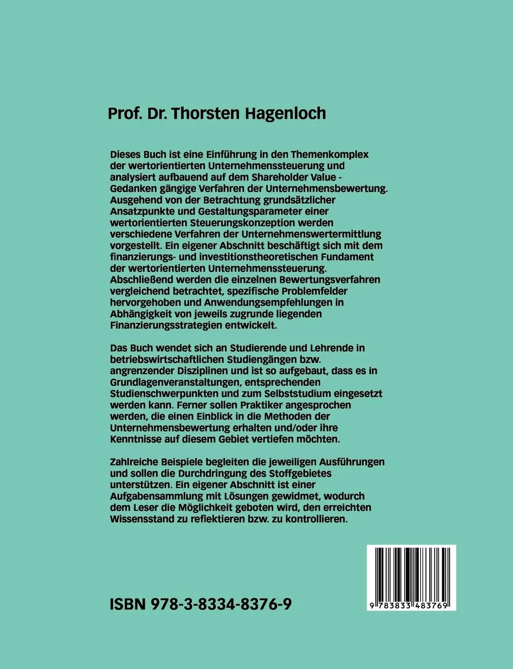 Rückseite: 9783833483769 | Value Based Management und Discounted Cash Flow - Ansätze | Hagenloch