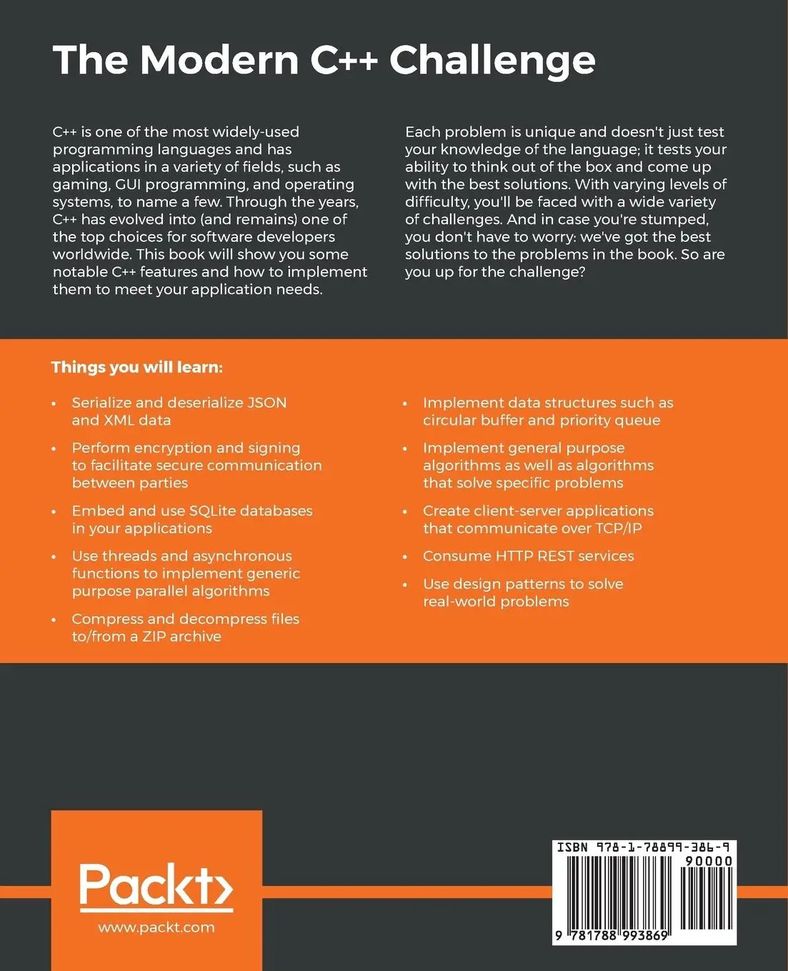Rückseite: 9781788993869 | The Modern C++ Challenge | Marius Bancila | Taschenbuch | Englisch