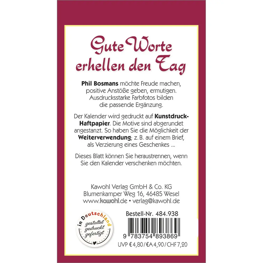 Bild: 9783754893869 | Gute Worte erhellen den Tag 2026 | Mini-Aufkleber-Kalender | Bosmans