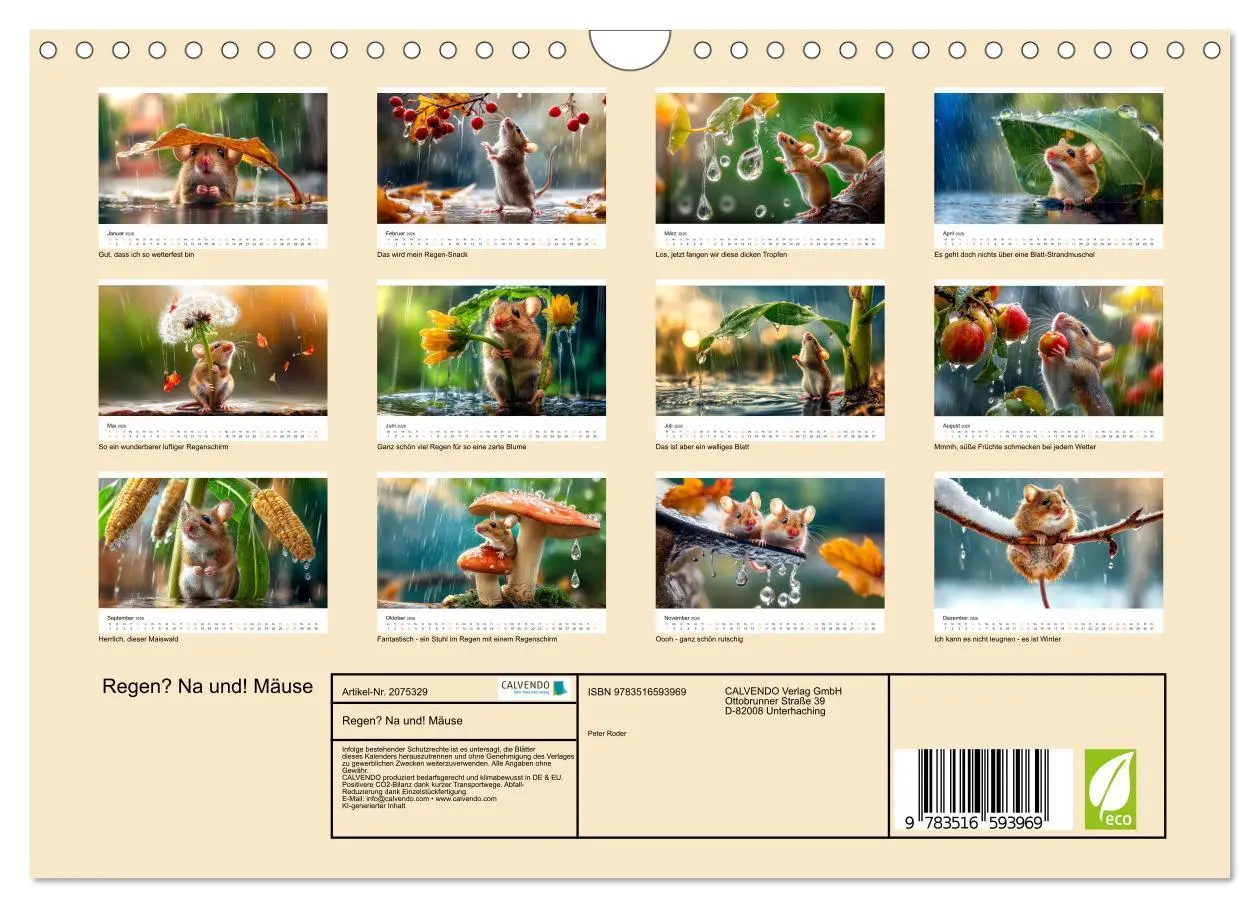 Bild: 9783516593969 | Regen? Na und! Mäuse (Wandkalender 2026 DIN A4 quer), CALVENDO...