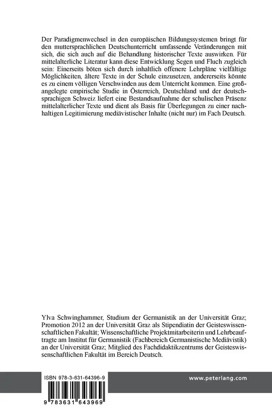 Rückseite: 9783631643969 | Das Mittelalter als Faszinosum oder Marginalie? | Ylva Schwinghammer