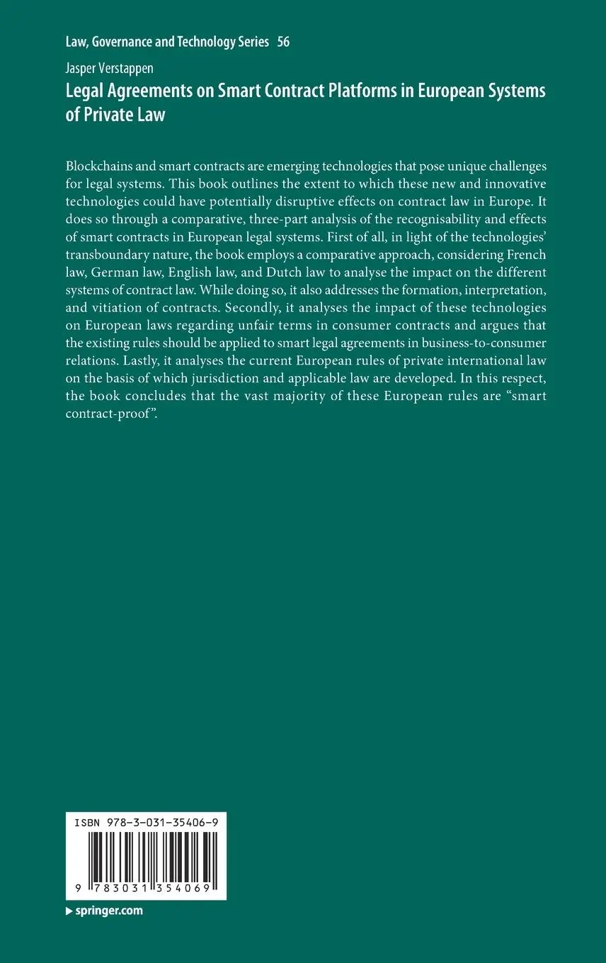 Rückseite: 9783031354069 | Legal Agreements on Smart Contract Platforms in European Systems of...