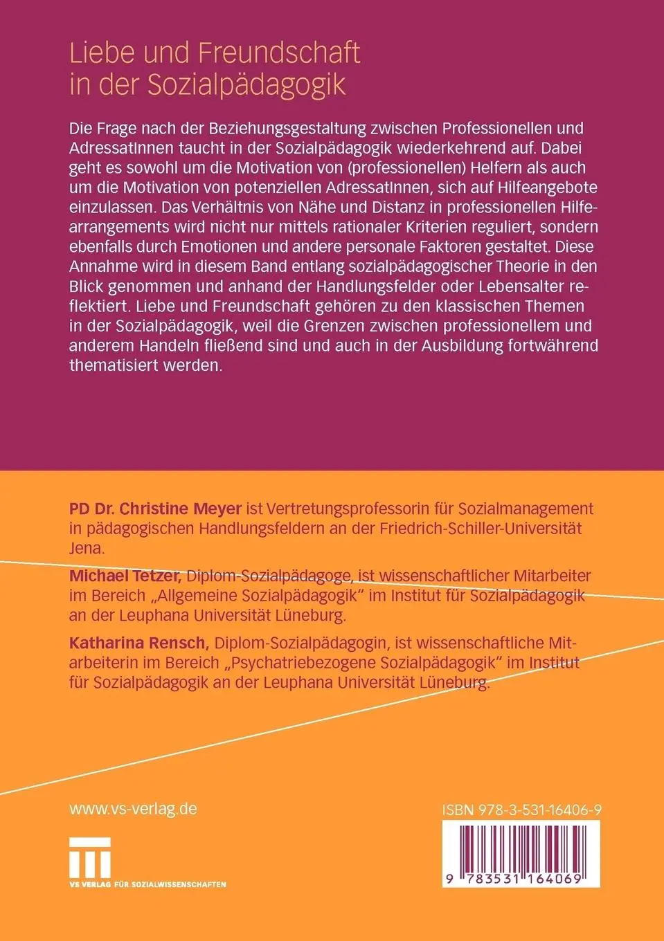 Rückseite: 9783531164069 | Liebe und Freundschaft in der Sozialpädagogik | Meyer (u. a.) | Buch