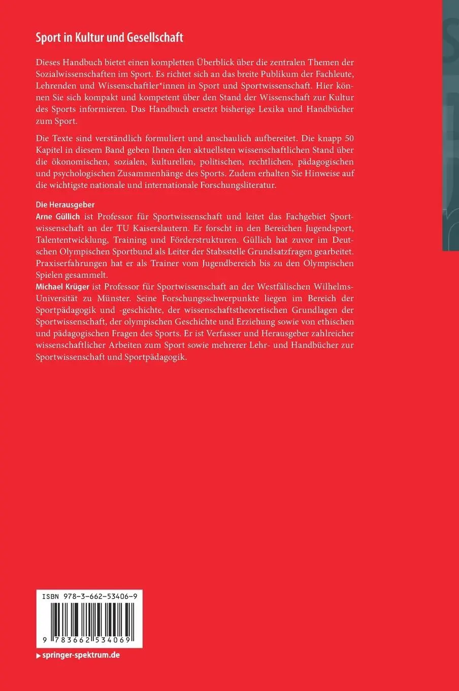 Rückseite: 9783662534069 | Sport in Kultur und Gesellschaft | Arne Güllich (u. a.) | Buch | XVII