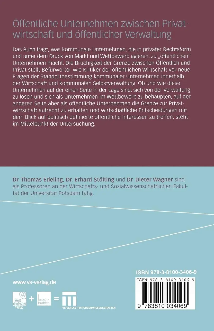 Rückseite: 9783810034069 | Öffentliche Unternehmen zwischen Privatwirtschaft und öffentlicher...