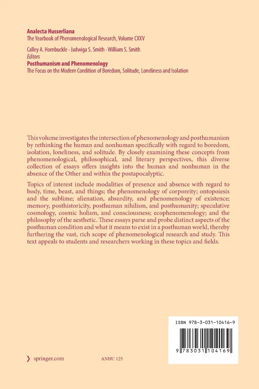 Rückseite: 9783031104169 | Posthumanism and Phenomenology | Calley A. Hornbuckle (u. a.) | Buch