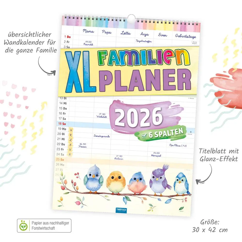 Bild: 9783988024169 | Trötsch Großbildkalender XL Familienplaner 2026 mit 6 Spalten | KG