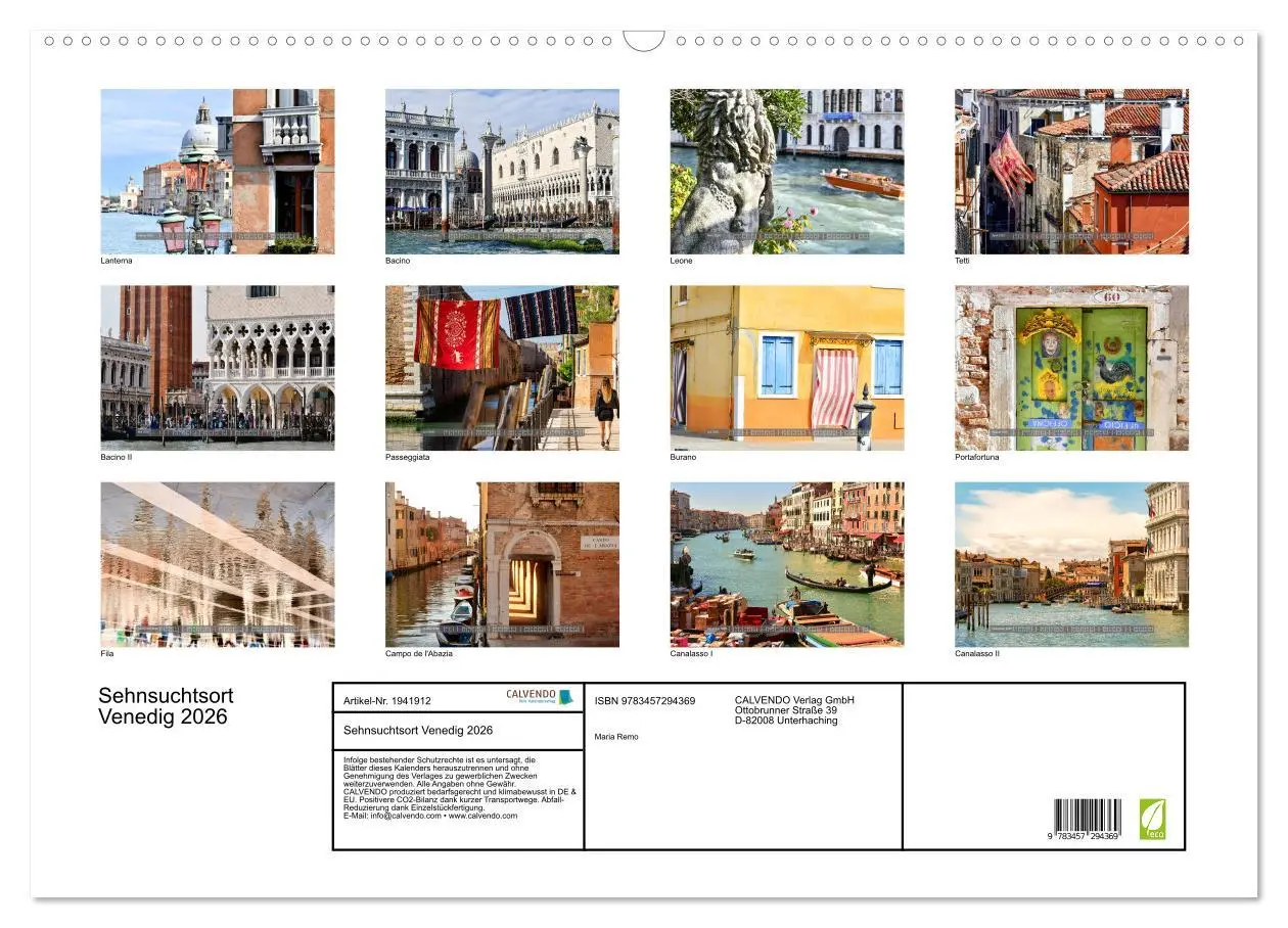 Bild: 9783457294369 | Sehnsuchtsort Venedig 2026 (Wandkalender 2026 DIN A2 quer),...