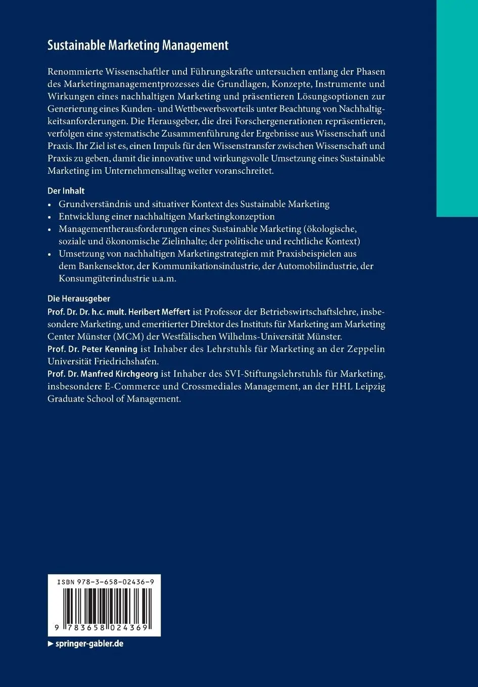 Rückseite: 9783658024369 | Sustainable Marketing Management | Grundlagen und Cases | Taschenbuch