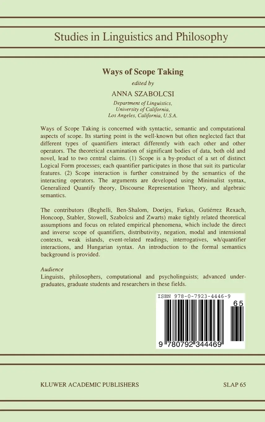 Rückseite: 9780792344469 | Ways of Scope Taking | A. Szabolcsi | Buch | 496 S. | Englisch | 1997