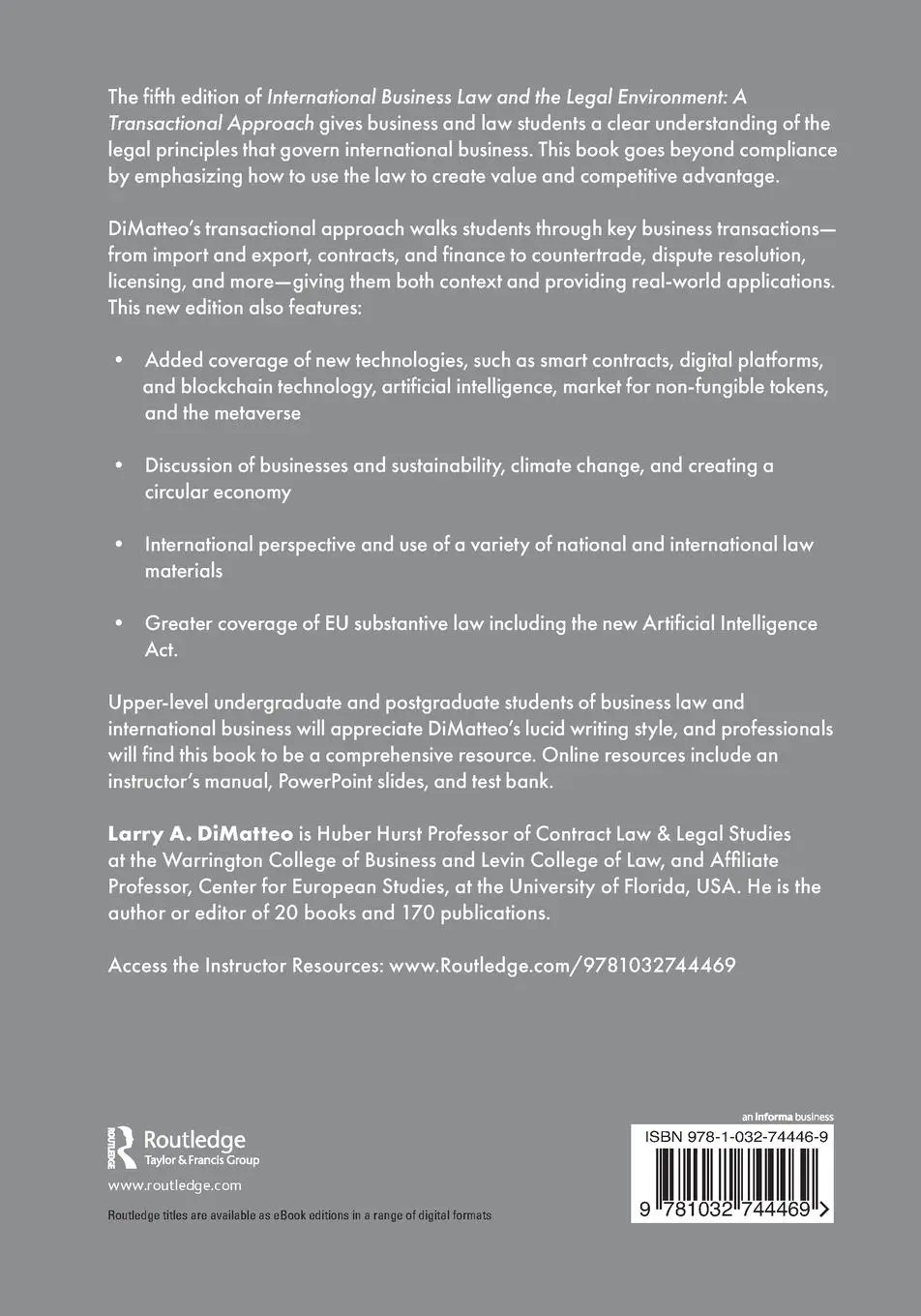 Rückseite: 9781032744469 | International Business Law and the Legal Environment | Dimatteo | Buch