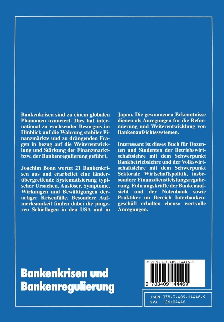 Rückseite: 9783409144469 | Bankenkrisen und Bankenregulierung | Joachim K. Bonn | Taschenbuch