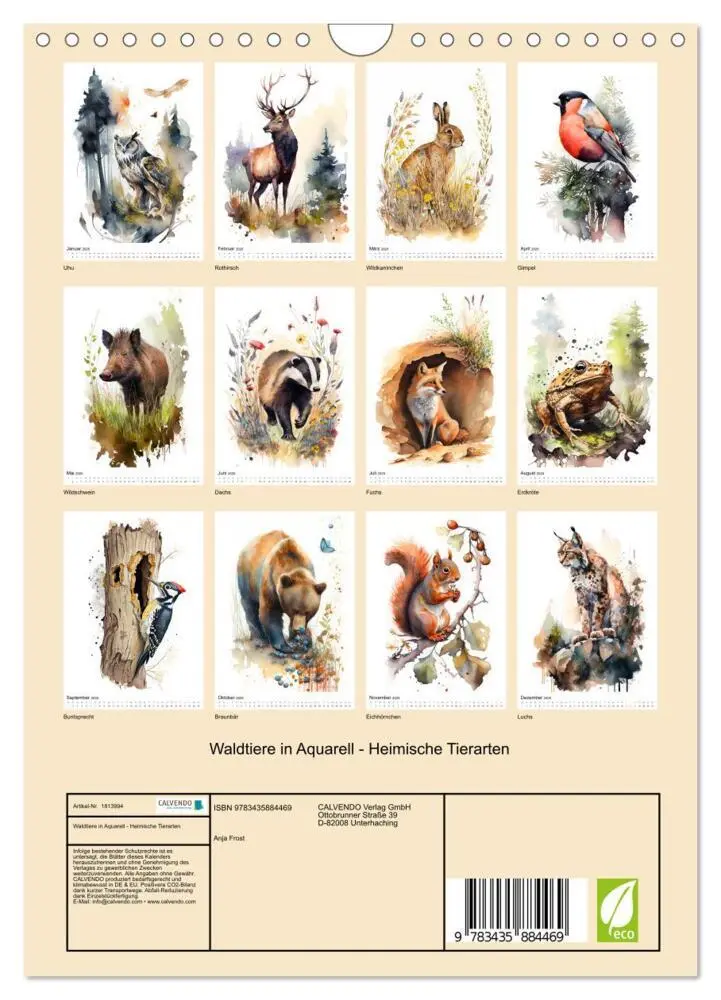Bild: 9783435884469 | Waldtiere in Aquarell - Heimische Tierarten (Wandkalender 2025 DIN...