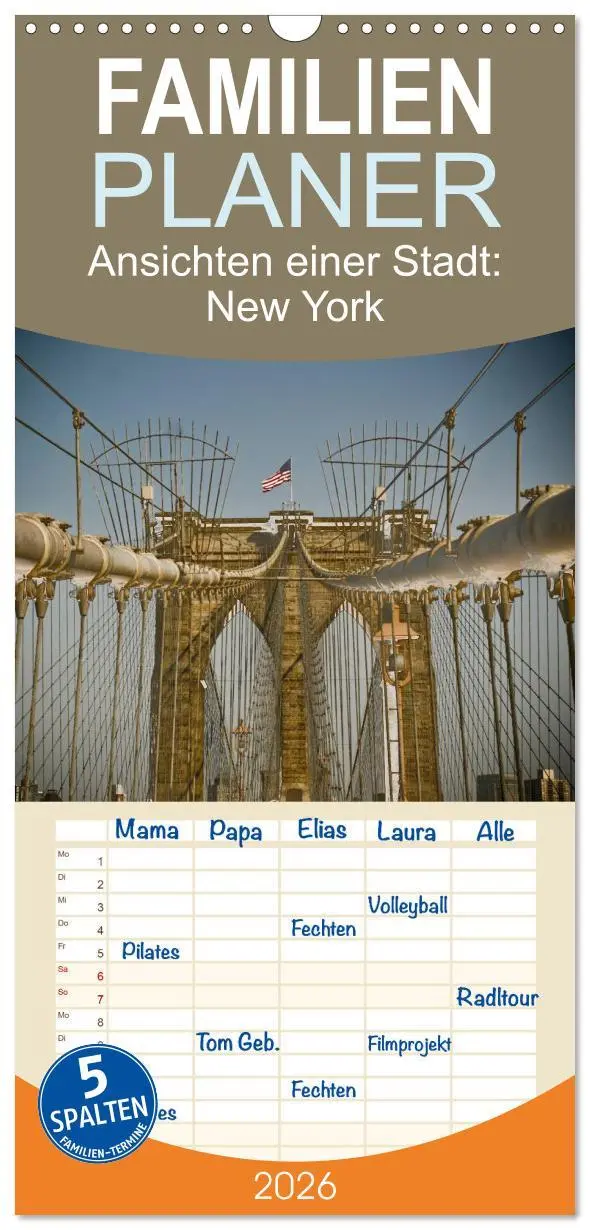 Cover: 9783516514469 | Familienplaner 2026 - Ansichten einer Stadt: New York mit 5 Spalten...