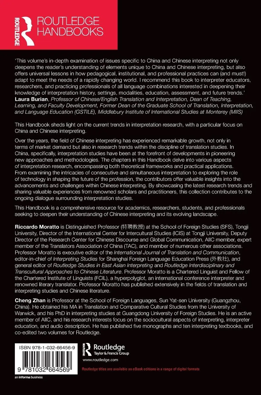 Rückseite: 9781032664569 | The Routledge Handbook of Chinese Interpreting | Moratto (u. a.)