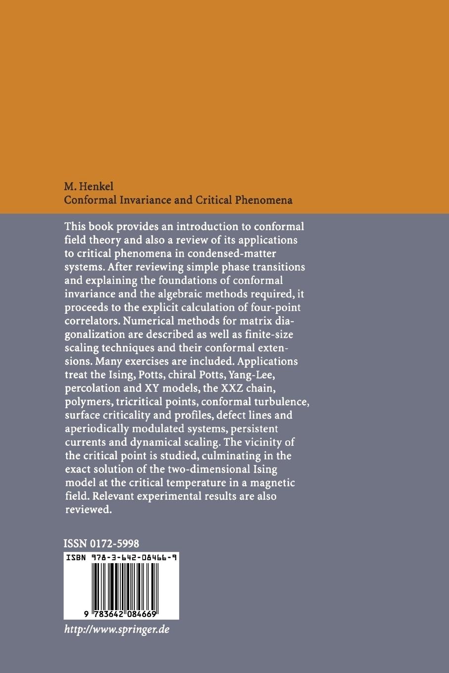 Rückseite: 9783642084669 | Conformal Invariance and Critical Phenomena | Malte Henkel | Buch