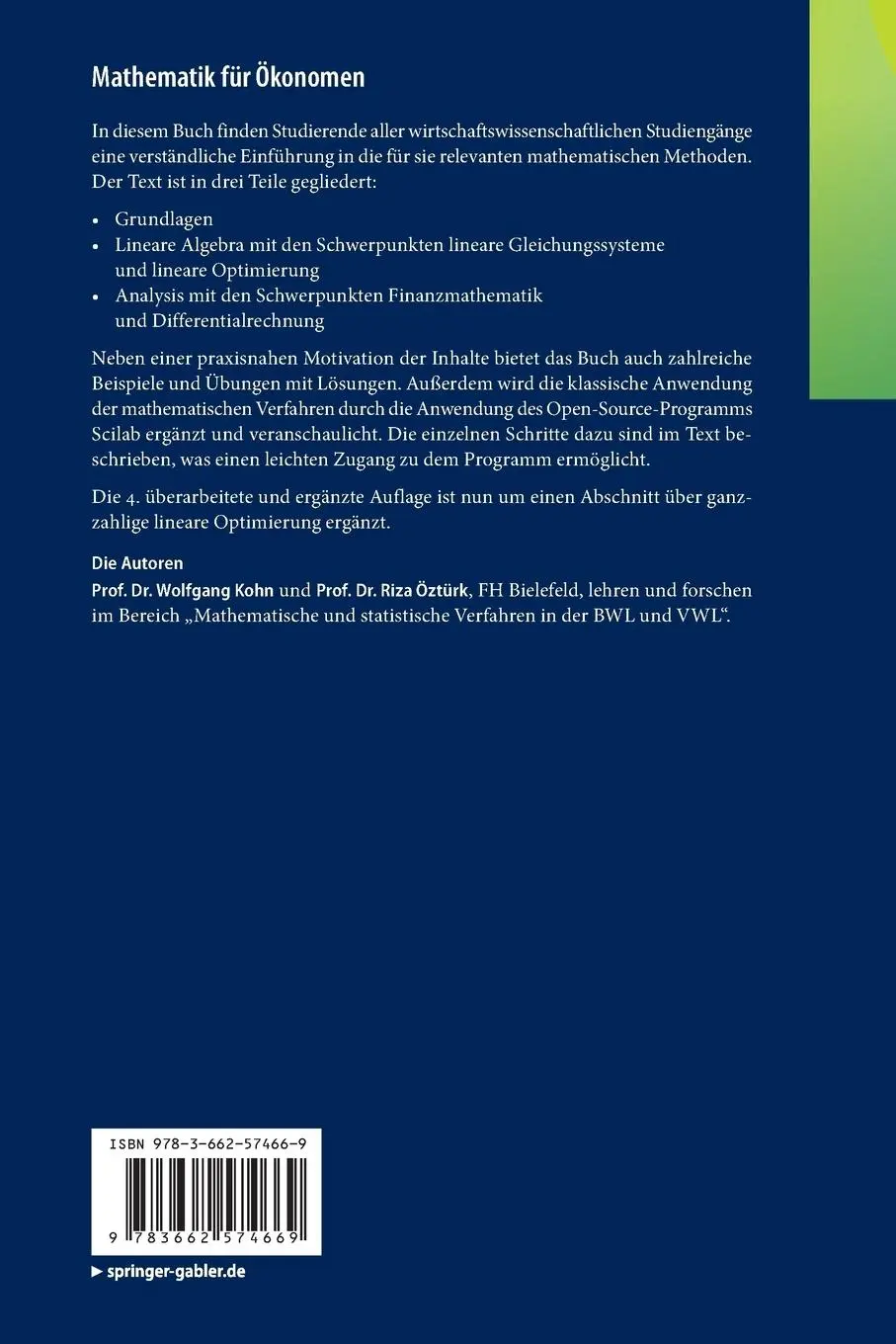 Rückseite: 9783662574669 | Mathematik für Ökonomen | Riza Öztürk (u. a.) | Taschenbuch | xii