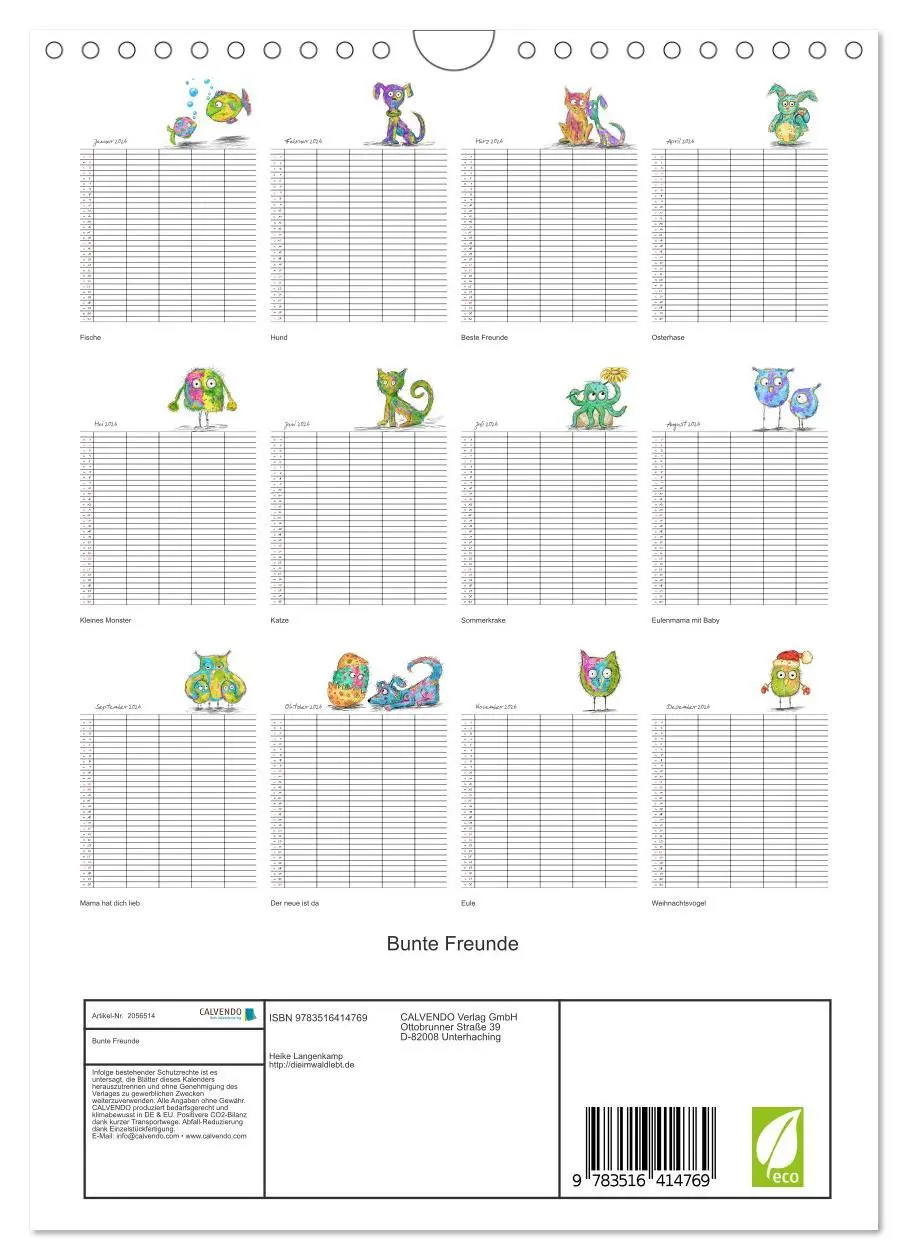 Bild: 9783516414769 | Bunte Freunde (Wandkalender 2026 DIN A4 hoch), CALVENDO Monatskalender