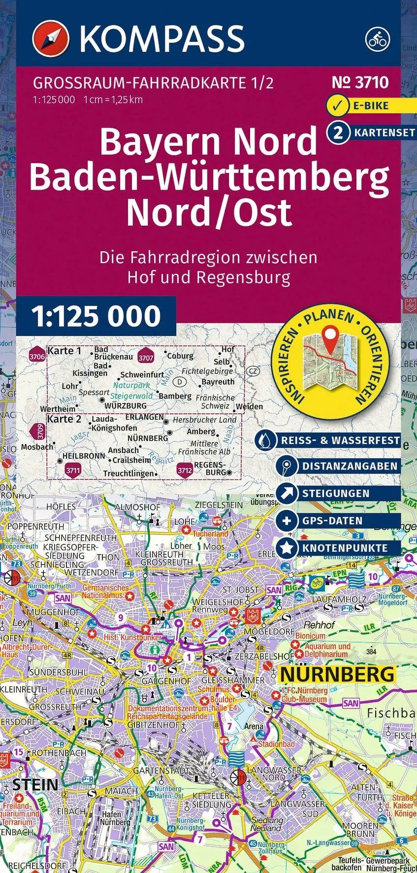 Cover: 9783991544869 | KOMPASS Großraum Fahrradkarte 3710 Bayern Nord, Baden-Württemberg...
