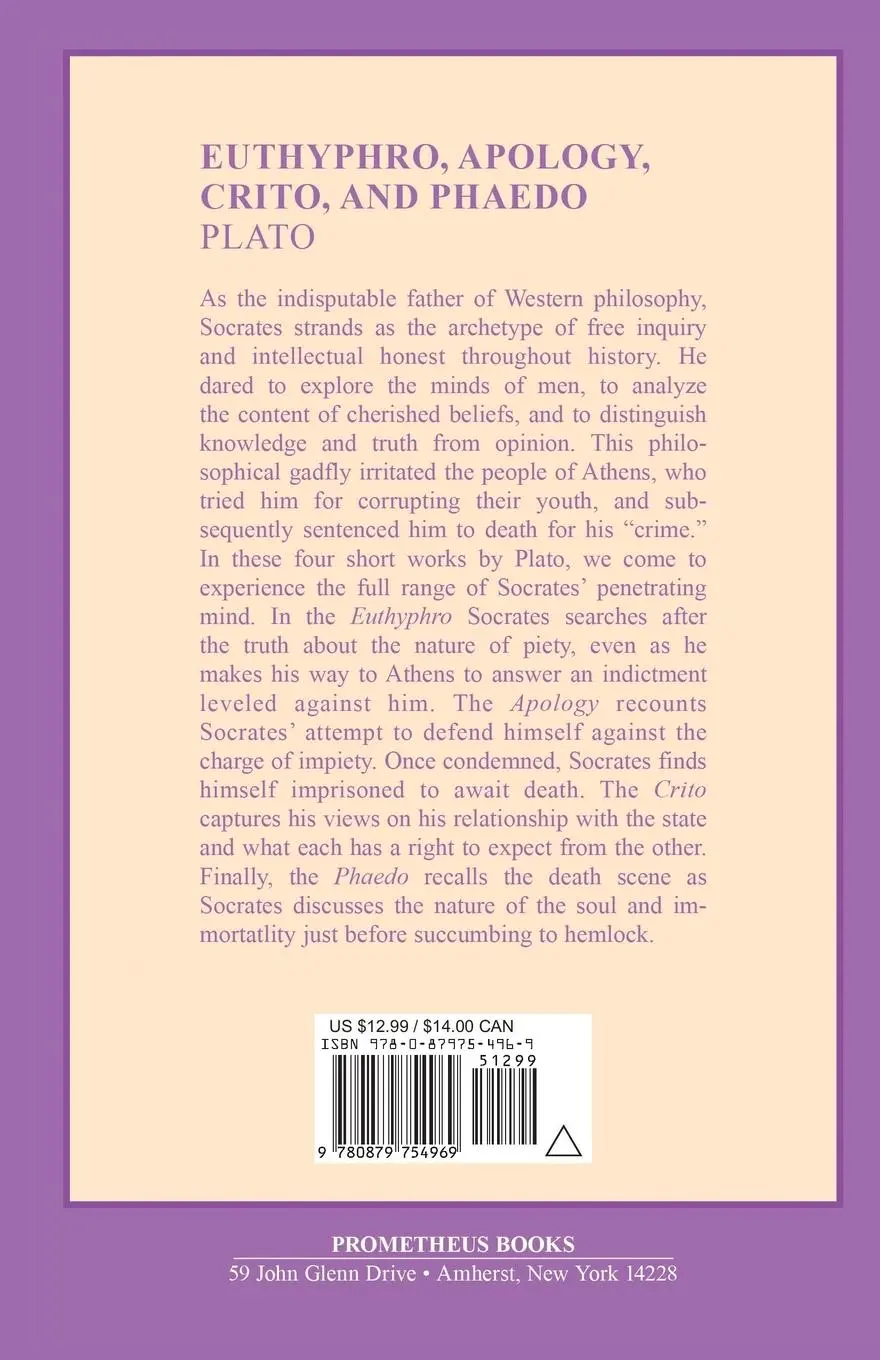 Rückseite: 9780879754969 | The Euthyphro, Apology, Crito, and Phaedo | Plato | Taschenbuch | 1988