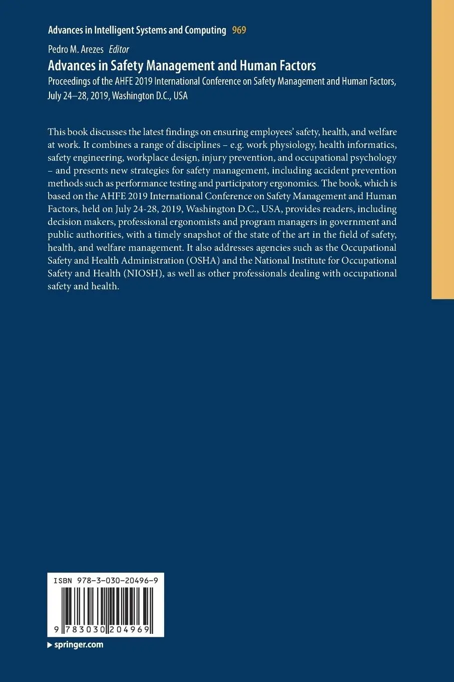 Rückseite: 9783030204969 | Advances in Safety Management and Human Factors | Pedro M. Arezes