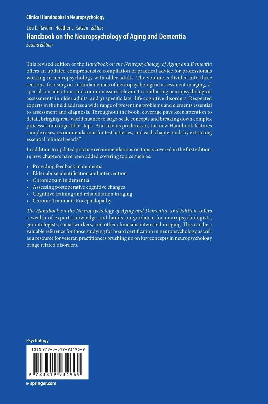 Rückseite: 9783319934969 | Handbook on the Neuropsychology of Aging and Dementia | Katzen (u. a.)