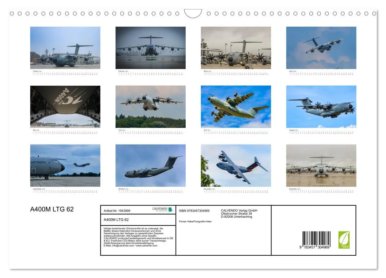 Bild: 9783457304969 | A400M LTG 62 (Wandkalender 2026 DIN A3 quer), CALVENDO Monatskalender