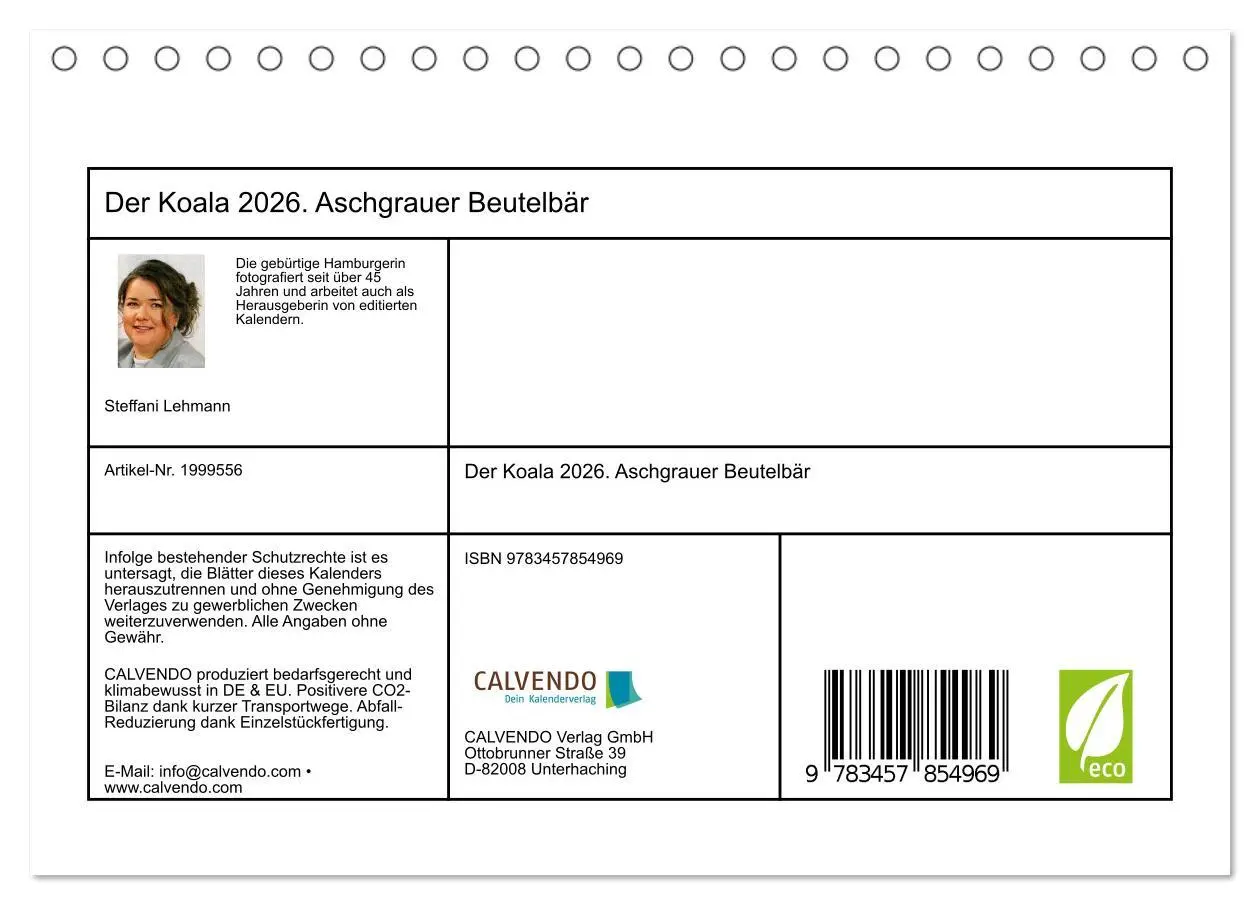 Bild: 9783457854969 | Der Koala 2026. Aschgrauer Beutelbär (Tischkalender 2026 DIN A5...
