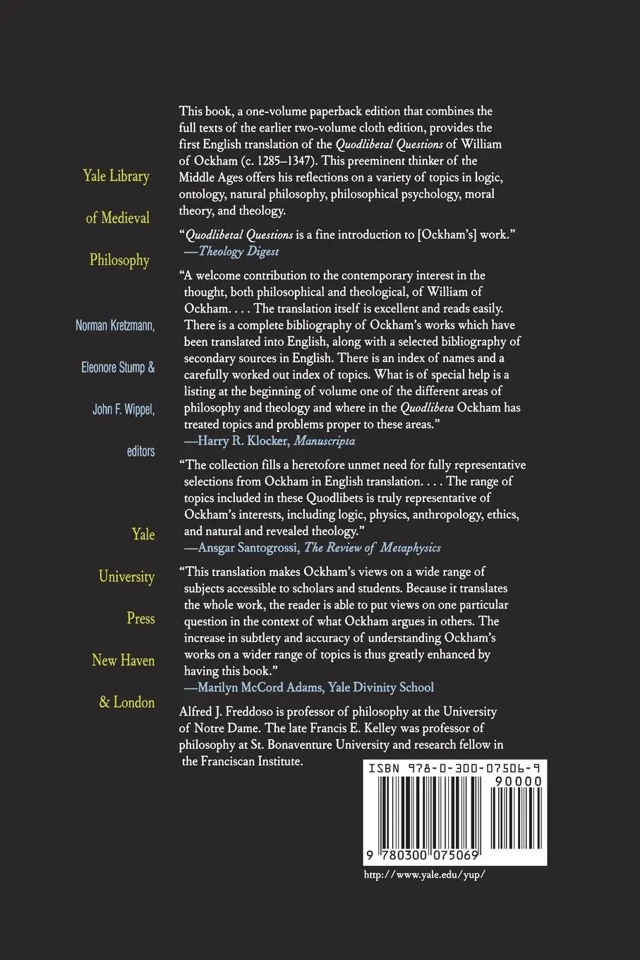 Rückseite: 9780300075069 | Quodlibetal Questions | Volumes 1 and 2, Quodlibets 1-7 | Ockham